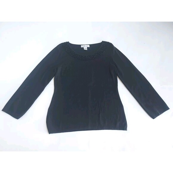 Ladies Silk Assests Black Sequined Neckline 100% Silk Top Size M - Picture 1 of 8